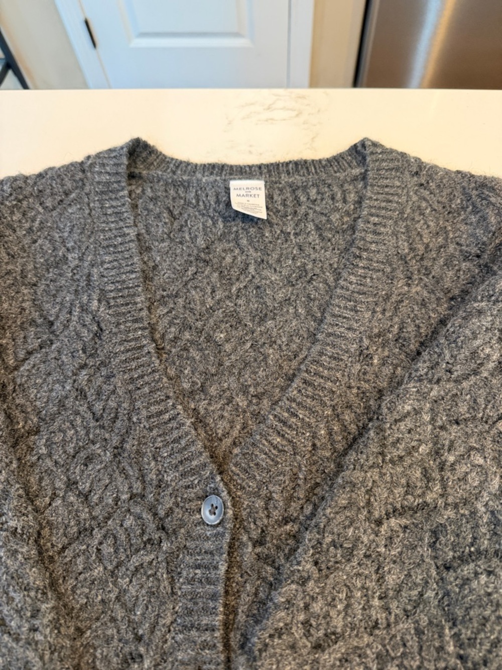 Melrose and Market Women’s Gray Cable-Knit V-Neck Sweater Cardigan